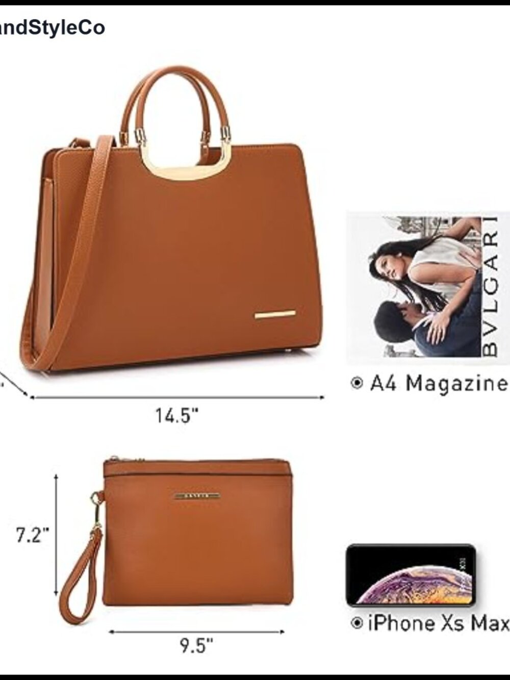 Vegan PU Pebbled Leather Satchel Handbag & Wallet Set - Picture 3 of 6